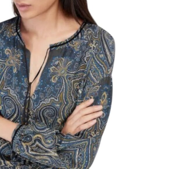 Massimo Dutti blue paisley print tunic mini dress size L - Picture 3 of 14